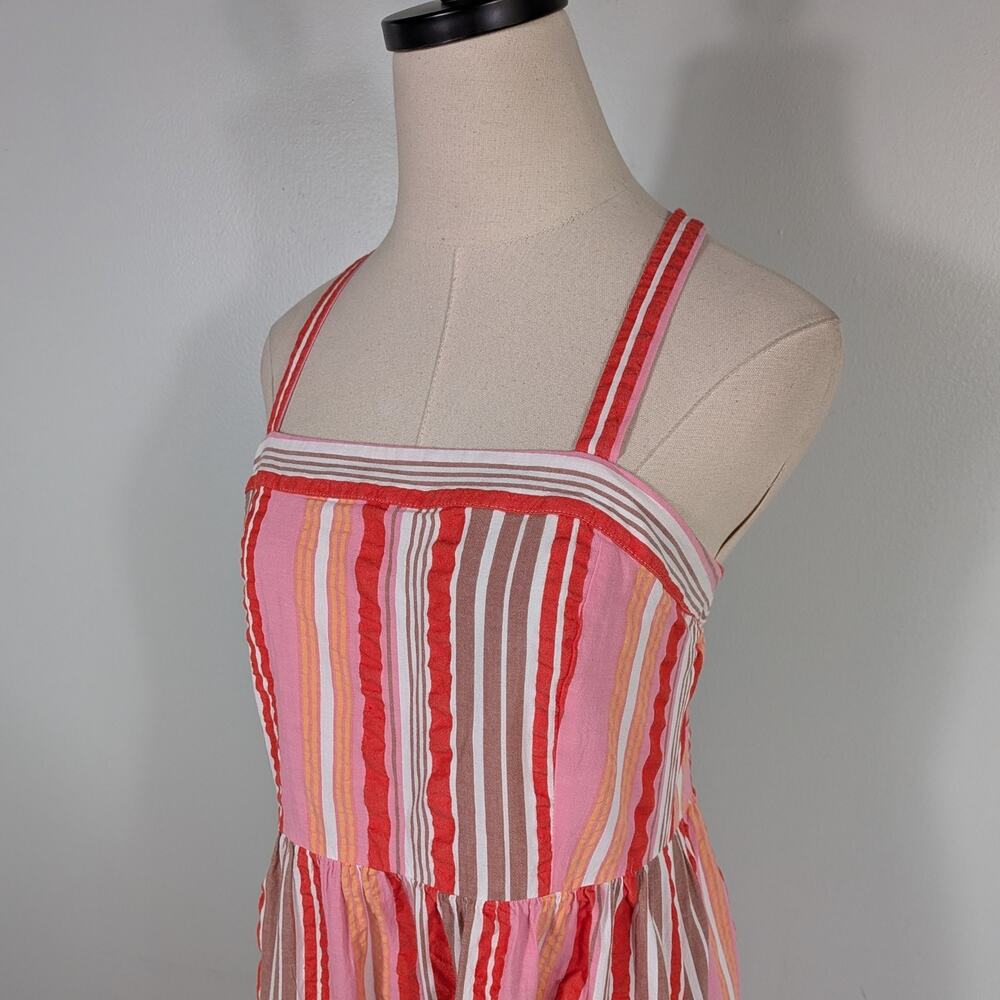 Loft Midi Dress 6 Red Orange Pink Stripe Halter Babydoll Sundress Beach Vacation - Picture 4 of 10